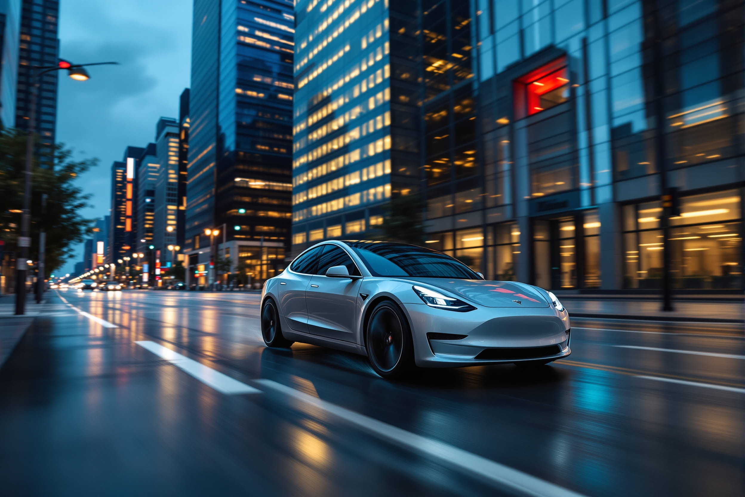 Tesla Model 3 in the city