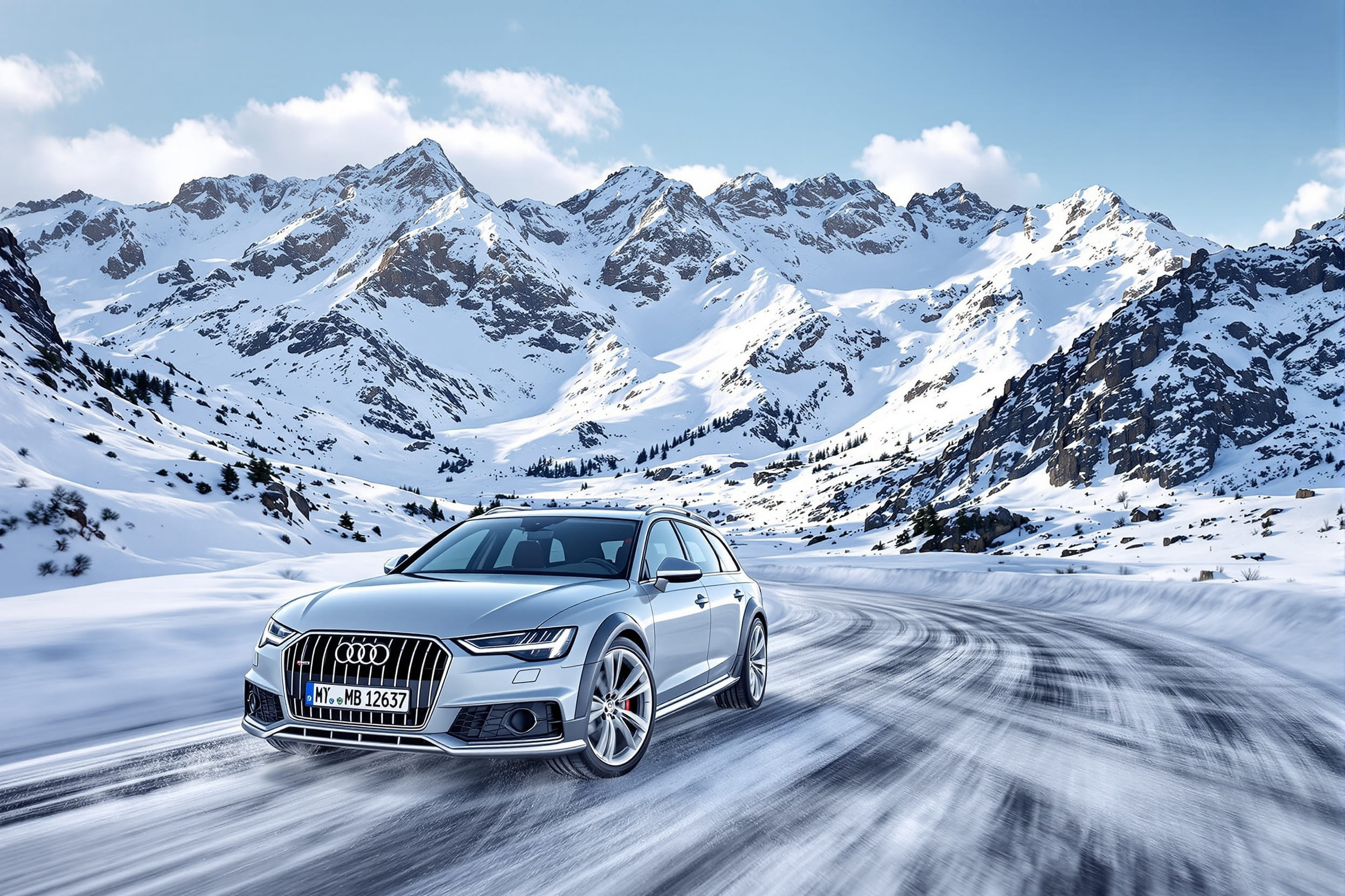 Audi in snowy mountains